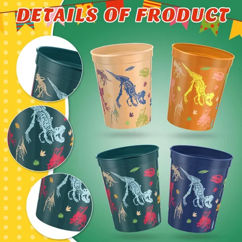 Vista 3 de Nuanchu Paquete de 24 vasos de plástico para fiesta de dinosaurios, suministros de cumpleaños, vaso de dinosaurio reutilizable para decoración
