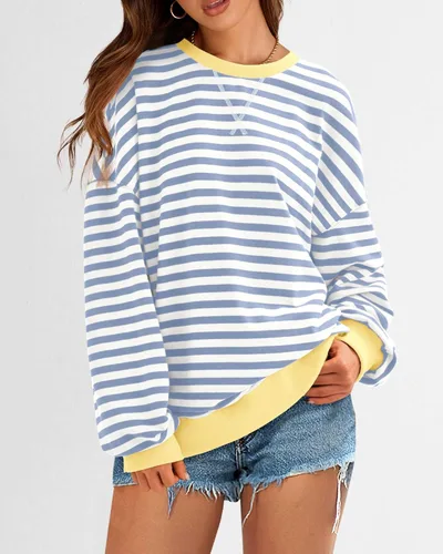 Vista 4 de BTFBM Sudadera de gran tamaño para mujer 2026 otoño Azul Beige Blanco