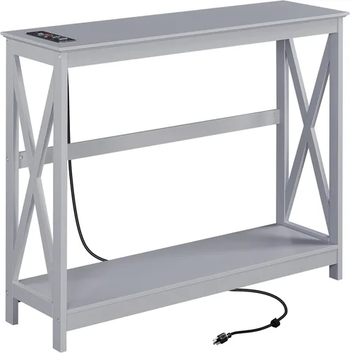 Vista 12 de Topeakmart Sofá consola, mesa de entrada de 2 niveles con estante de almacenamiento, mesa de sofá estrecha para entrada, pasillo, sala de estar