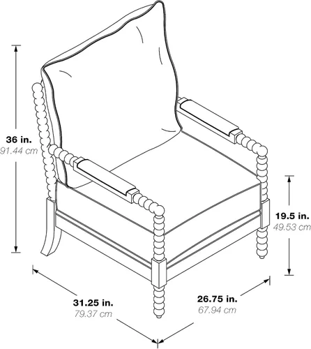 Vista 3 de OSP Home Furnishings Abbott Spindle - Silla decorativa con asiento acolchado de resorte y base gris cepillado, tela azul celeste