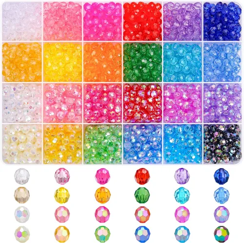 Vista 26 de 1440 piezas de cuentas redondas de acrílico mate de 6 mm de color caramelo, 24 colores surtidos de cuentas de chicle de plástico con agujero Juego