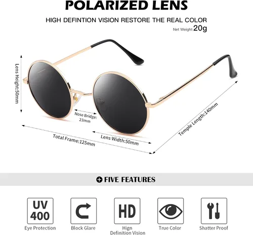 Vista 4 de Pro Acme - Gafas de sol polarizadas redondas para hombre y mujer, estilo John Lennon