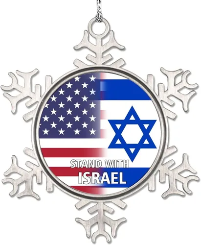 Vista 12 de Adornos de copo de nieve con la bandera estadounidense de Israel United We Stand with Israel, decoraciones de Navidad para árbol, adornos de Navidad