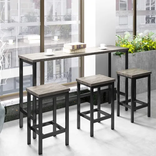 Vista 9 de Harper & Bright Designs Juego de mesa de comedor de 4 piezas, mesa de comedor de madera maciza de 60.2 pulgadas de largo con 3 taburetes y marco