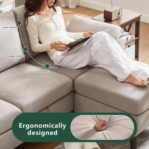 Vista 5 de Sofá modular convertible de 80 pulgadas, sofá pequeño en forma de L de 3 asientos con diván de almacenamiento reversible, sofá moderno de tela
