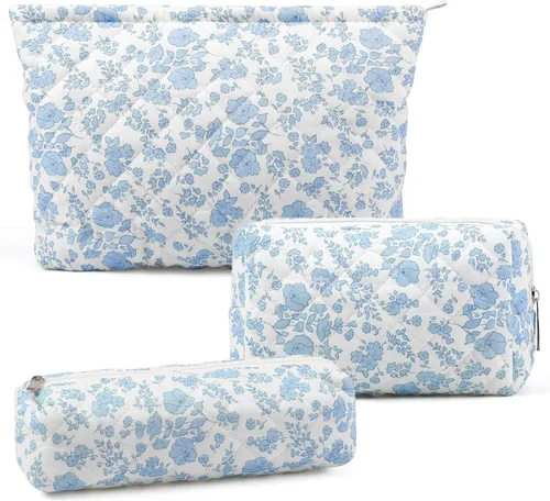 Vista 9 de Juego de 3 bolsas de maquillaje para niñas y mujeres, organizador de viaje, bolsa de aseo de baño, bolsa de almacenamiento de gran capacidad