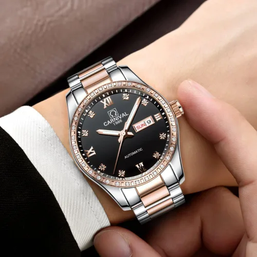Vista 6 de Gosasa Reloj mecánico automático para parejas cristal de zafiro reloj de acero inoxidable para hombres y mujeres para ella o ella juego de regalo