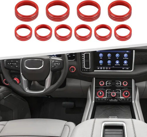 Vista 10 de Para cubierta de perilla Silverado 2019+, consola central botón de volumen de radio, anillo de moldura del aire acondicionado (AC) para Chevy