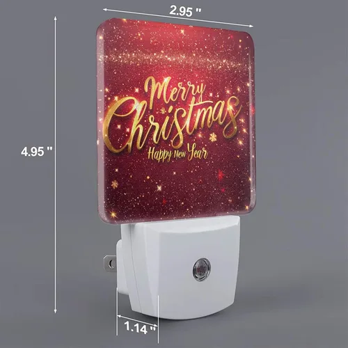 Vista 2 de Ouqiuwa Juego de 2 luces nocturnas enchufables para Navidad, rojo, invierno, feliz año nuevo, LED, sensor de movimiento, lámpara para dormitorio