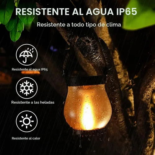 Vista 5 de Faroles solares impermeables para exteriores, paquete de 2 faroles solares de llama bailarina, luces para exteriores, funciona con USB/energía