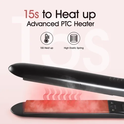 Vista 6 de Plancha plana de 1 pulgada, alisadora profesional de cerámica para cabello rizado, calentamiento rápido, doble voltaje, color negro