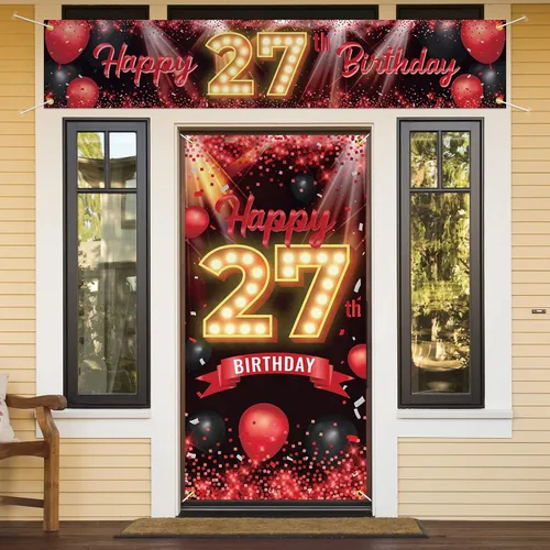 Vista 13 de Juego de carteles de feliz cumpleaños 10 para puerta, porche, decoraciones de cumpleaños de 10 años, suministros de fiesta para mujeres y hombres