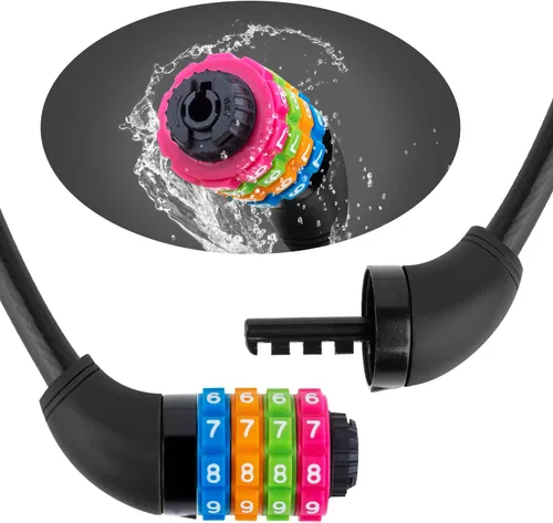 Vista 4 de Cable de bloqueo de bicicleta, combinación de 4 dígitos con cabezal de bloqueo de metal, reiniciable, 2 pies x 0.45 pulgadas, para bicicleta, Negro