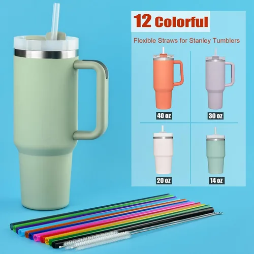 Vista 8 de ALINK 8 pajitas de vidrio y 12 pajitas de colores para vaso Stanley de 40 onzas y 30 onzas