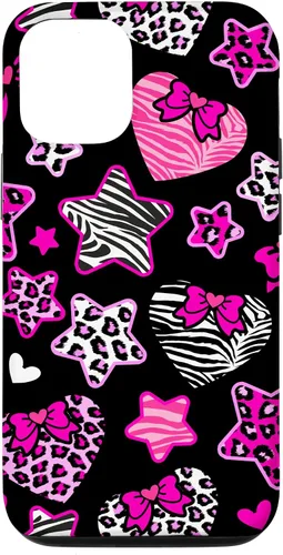 Vista 28 de Funda Bimbo Y2K para iPhone 16 McBling Estética Corazón Estrella Leopardo Zebra Rosa Y2K