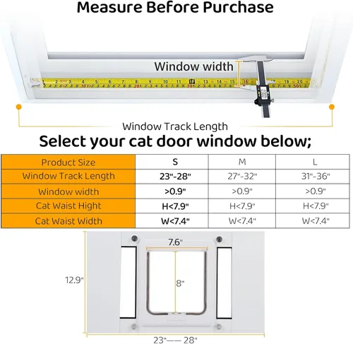 Vista 2 de Puerta de gato para ventana, ancho ajustable para 23 a 28 pulgadas