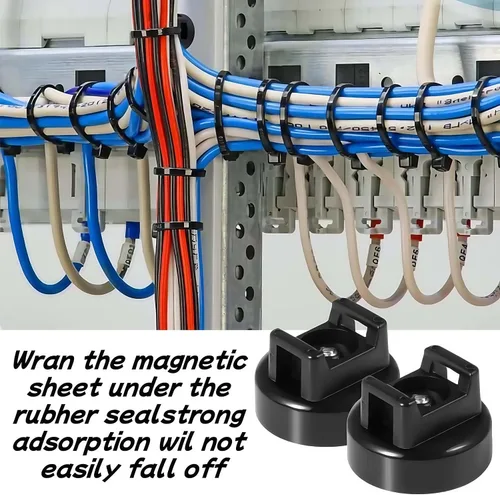 Vista 3 de Soportes magnéticos de alta resistencia, 10 soportes multiusos para cables con bridas de nailon (50 piezas) para una gestión eficiente de cables