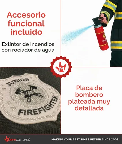 Vista 3 de Morph - Disfraz de bombero para niños (2 colores) - Disfraz de bombero y de bombero para niños, para Halloween Negro