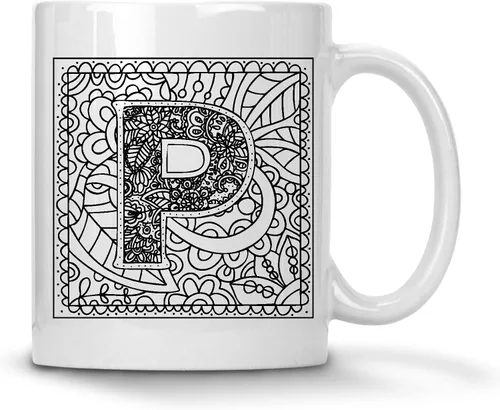 Vista 15 de Alankathy Mugs Taza de café monograma, 11 oz, color blanco (A)