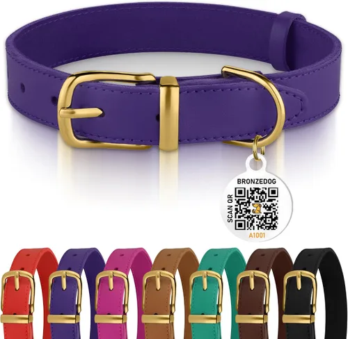 Vista 8 de BRONZEDOG Collar de cuero para perro con hebilla de metal, collares básicos duraderos para perros pequeños, medianos y grandes