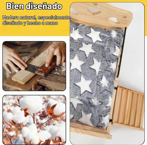 Vista 5 de Cama de madera para conejos, 2 en 1 Cama para conejos y cobayas Desmontable Cama para animales pequeños con escaleras Estera reversible lavable