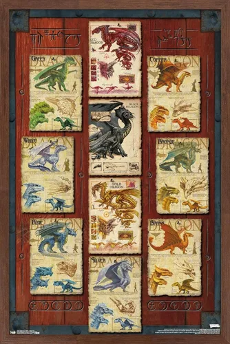 Vista 7 de Trends International Dungeons and Dragons - Póster de pared con cuadrícula de dragón, 22.4L x 14.7W, versión con marco de madera tipo granero