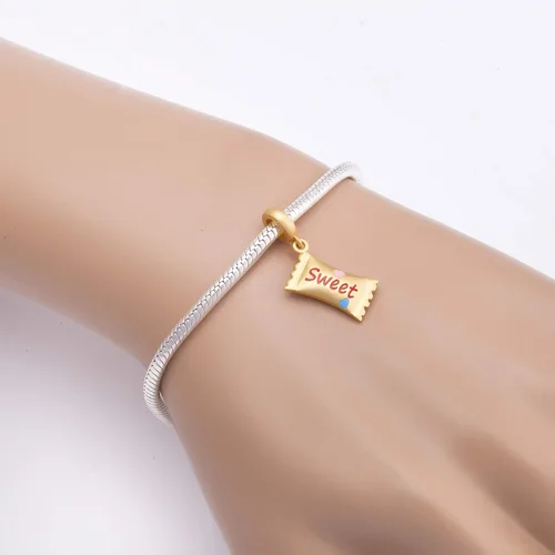 Vista 5 de Encantos chapados en oro de plata de ley 925 con forma de corazón dulce para pulsera europea Pandora, Plata