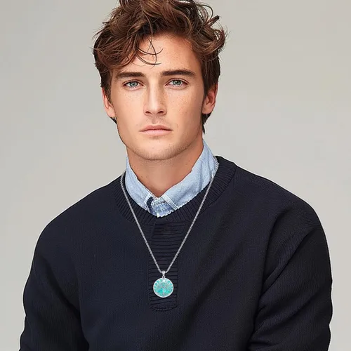Vista 116 de Joyas de turquesa para mujeres y hombres de plata de ley 925 con colgante de urna para cenizas, collar con medallón de imagen, martillo de Thor