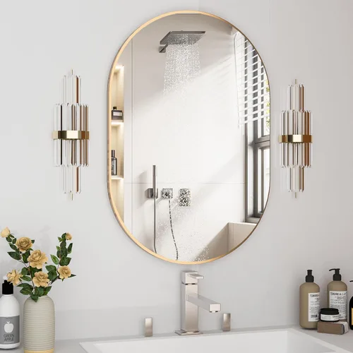 Vista 15 de Espejo ovalado de baño de 2 piezas, espejo de tocador de pared de cápsula, espejo de píldora de 20 x 30 pulgadas, espejo grande y moderno con marco