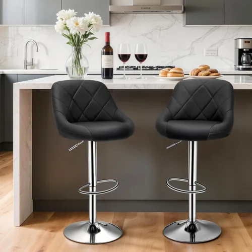 Vista 2 de Magshion Juego de 2 taburetes de bar, taburetes de bar giratorios de altura de mostrador, moderna silla de isla con respaldo y reposapiés para Negro