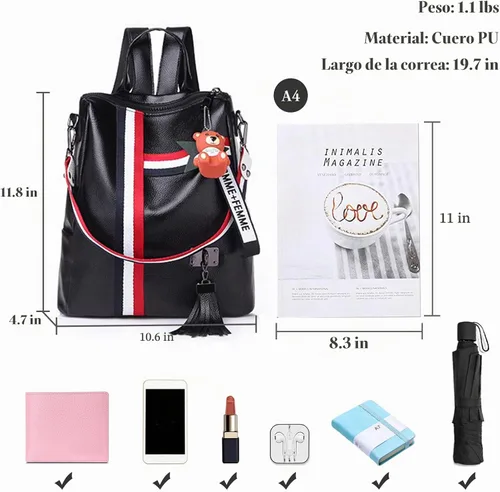Vista 3 de FANDARE Mochila de moda para mujer, impermeable, mochila antirrobo de cuero PU para mujer, mochila para trabajo, viajes, oficina, compras, bolso