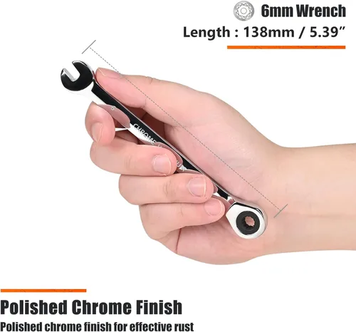 Vista 3 de Egofine Llave de Trinquete Combinada de 6mm Métrica, Llave de Empuñadura de Engranaje de Grado Industrial con Diseño de 12 Puntos, Trinquete de 72