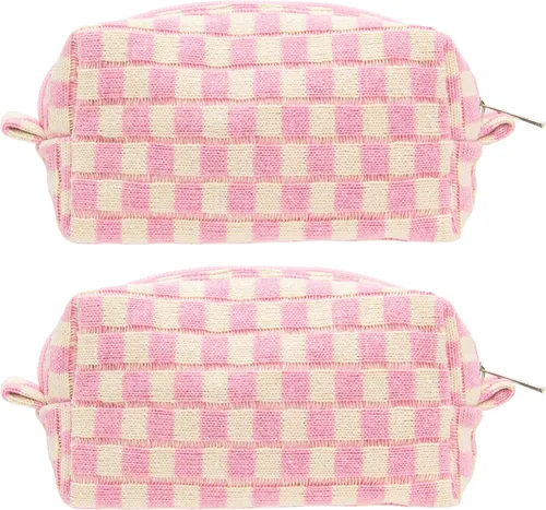 Vista 31 de PAZIMIIK Bolsa de Maquillaje a Cuadros para Bolso Portátil con Cremallera, Estuche Pequeño de Cosméticos para Accesorios de Viaje, Azul Ártico