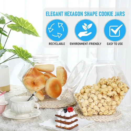 Vista 4 de Uiifan 1 Pieza Tarro Hexagonal de Plástico para Dulces con Tapa Tarro de Galletas Recipientes Hexagonales Transparentes para Dulces para Aperitivos