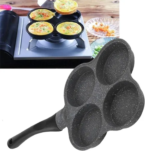 Vista 4 de Yitengteng Sartén profesional de 4 agujeros para desayuno, sartén antiadherente de 4 tazas, sartén para panqueques, sartén para huevos, compatible