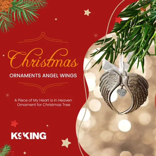 Vista 3 de Adornos de Navidad con alas de ángel – Un pedazo de mi corazón está en el cielo adorno para árbol de Navidad – Adorno conmemorativo de doble cara