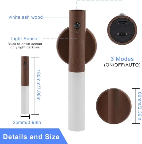 Vista 3 de LANDGOO Apliques magnéticos LED de pared, con sensor de movimiento automático, lámpara inalámbrica para montaje en pared, recargable, funciona
