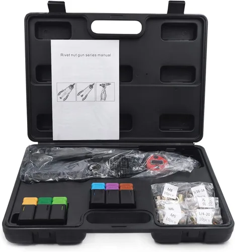 Vista 9 de Remachadora de tuerca manual 12.992 in 13" Kit de pistola de remache Herramienta de ajuste de rosca remachadora NutSert Remachado métrico SAE