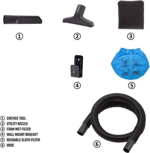 Vista 2 de Armor All® AA155 Aspiradora portátil húmeda/seca de 1.5 galones y 2 HP pico, naranja
