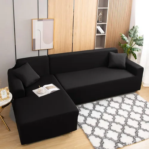 Vista 2 de Fundas de Sofá Seccional 2 Piezas Fundas Elásticas para Sofá Funda Deslizable en Forma de L para Sofá Chaise Funda Protectora de Muebles para Niños