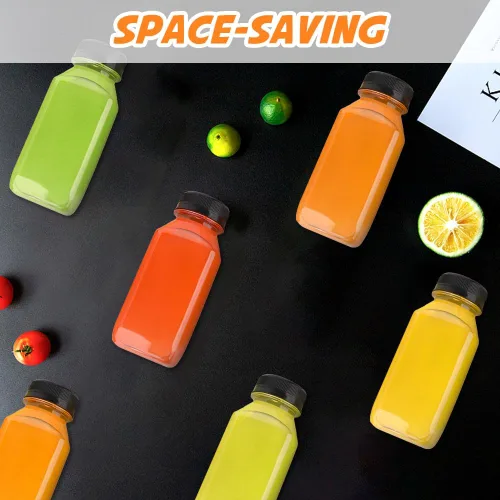 Vista 5 de Leaflai Botellas de jugo – Botellas de 8 onzas con tapas, 12 recipientes de plástico para jugo con tapas, recipientes de bebidas reutilizables