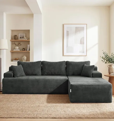 Vista 60 de Hobestluk - Sofá modular sin hueso, sofá seccional en forma de L 96" Right Facing Chaise Black,Memory Foam,Removable Cover,Non-slip Bottom,No