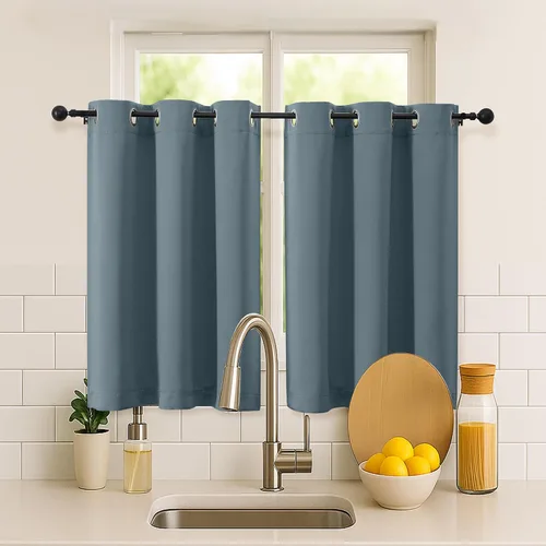 Vista 246 de Simplebrand Juego de 2 paneles de cenefa aguamarina para ventana de cocina de 14 pulgadas de largo, cortinas de oscurecimiento de habitación