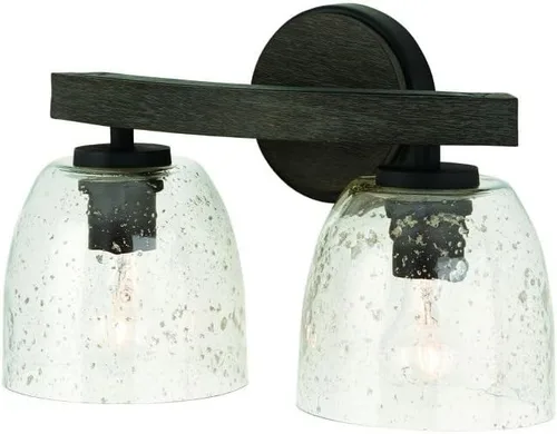 Vista 3 de Capital Lighting 147621CK-536 Clive - Luces de tocador con cúpula de cristal sembrado de madera de mango cepillado y piedra para baño, 2 luces