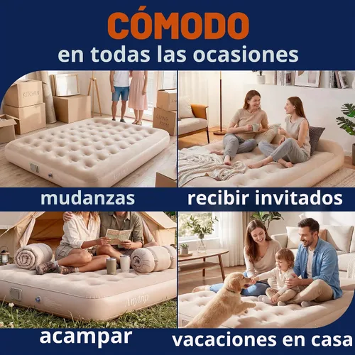 Vista 6 de Colchón de aire Queen de 10 pulgadas con bomba integrada, colchón inflable Queen autoinflable, cama de aire portátil para invitados, cama