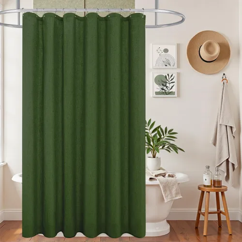 Vista 30 de KOUFALL Cortina de regadera para cubículo de 36 x 72 pulgadas, cortina de regadera pequeña de tela de lino de medio tamaño para autocaravana, verde
