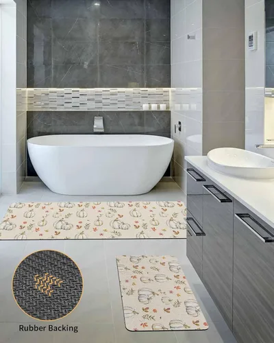 Vista 5 de Tapete de baño retro con diseño de calabaza para bañera, antideslizante, de secado rápido y absorbente, tierra de diatomeas, fregadero, dormitorio