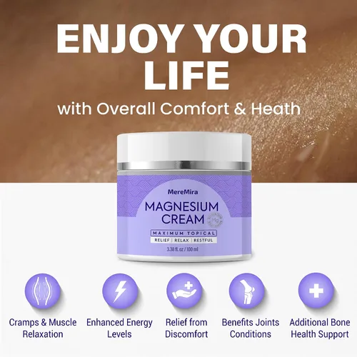 Vista 5 de Crema de magnesio para el sueño y el alivio muscular: Loción tópica calmante nocturna y relajación profunda - Calambres inquietos Loción