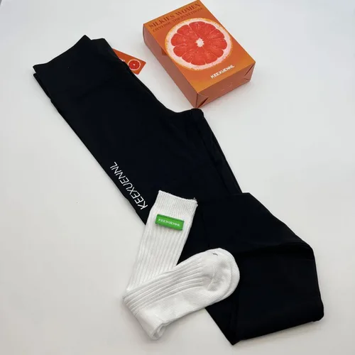 Vista 9 de TWKXL Leggings sedosos y elásticos de cintura alta para mujer con calcetines a juego a media pantorrilla, pantalones de yoga, pantalones de fitness
