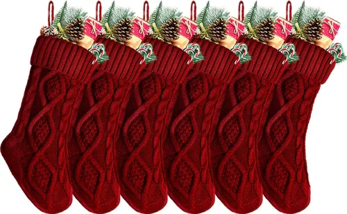 Vista 9 de paquete de 6 calcetines navideños de punto color vino, 18 pulgadas, Estilo2